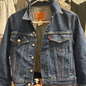 For women! One of a kind painted blue denim jean jacket.